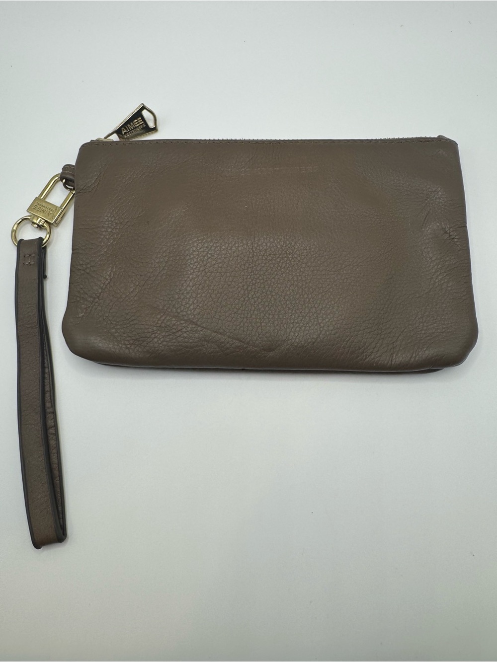 Aimee Kestenberg Essential Power Leather Wristlet Clutch with Charger Dark Taupe